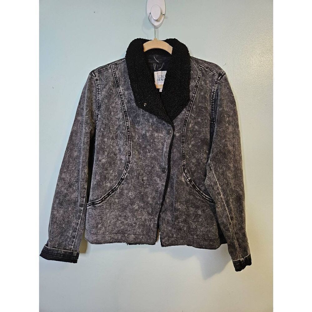 LOGO weathered black denim slouch style jacket. Size L.